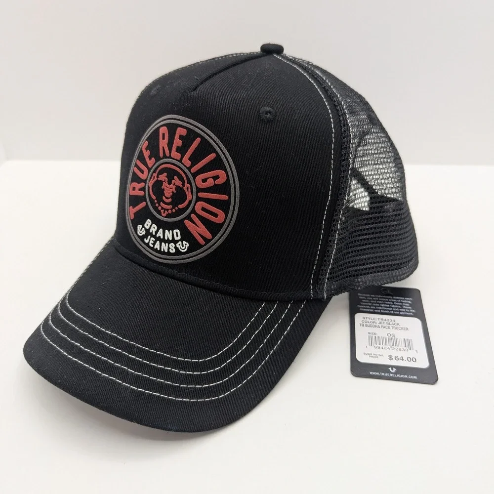 True‎ Religion Jet Black Buddha Face Trucker Hat Snapback Cap TR4234 New OS